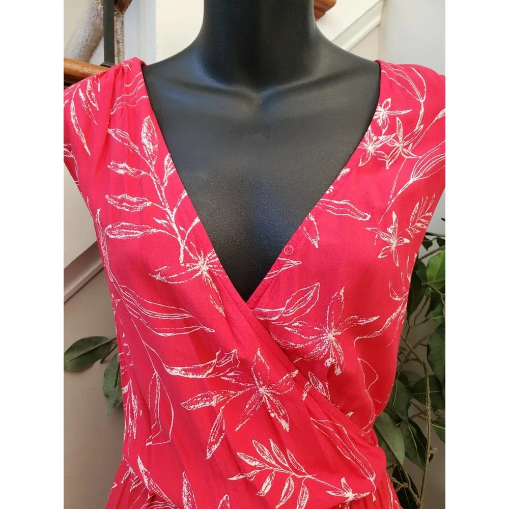 Old Navy Women's Red Floral 100% Rayon Sleeveless V-Neck Long Maxi Dress Size XL - Image 5