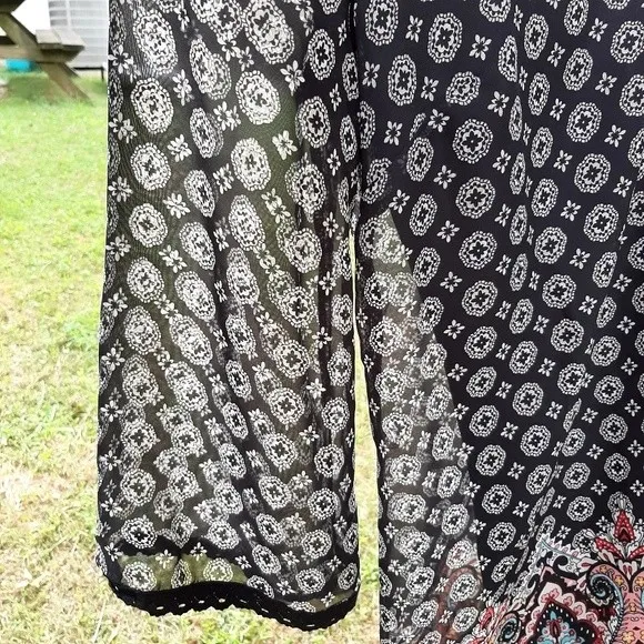 AUW Bohemian Tunic Lined Mini Dress Back Cut-out  Bell Sleeve Size M - Image 4