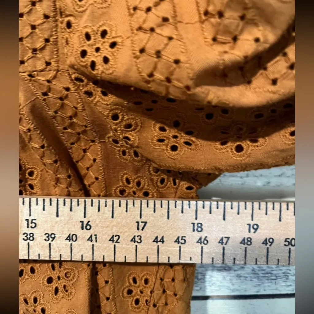 Madewell Eyelet Double Tie Dark Mustard Yellow Peasant Top Size Small - Image 6