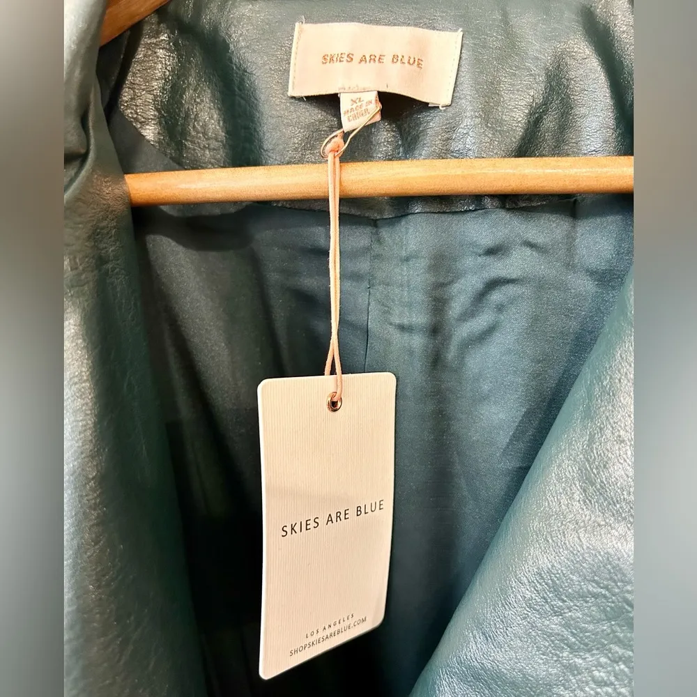 NWT VICI Skies Are Blue Faux Leather Biker Leather Jacket Jade Green Size XL - Image 12
