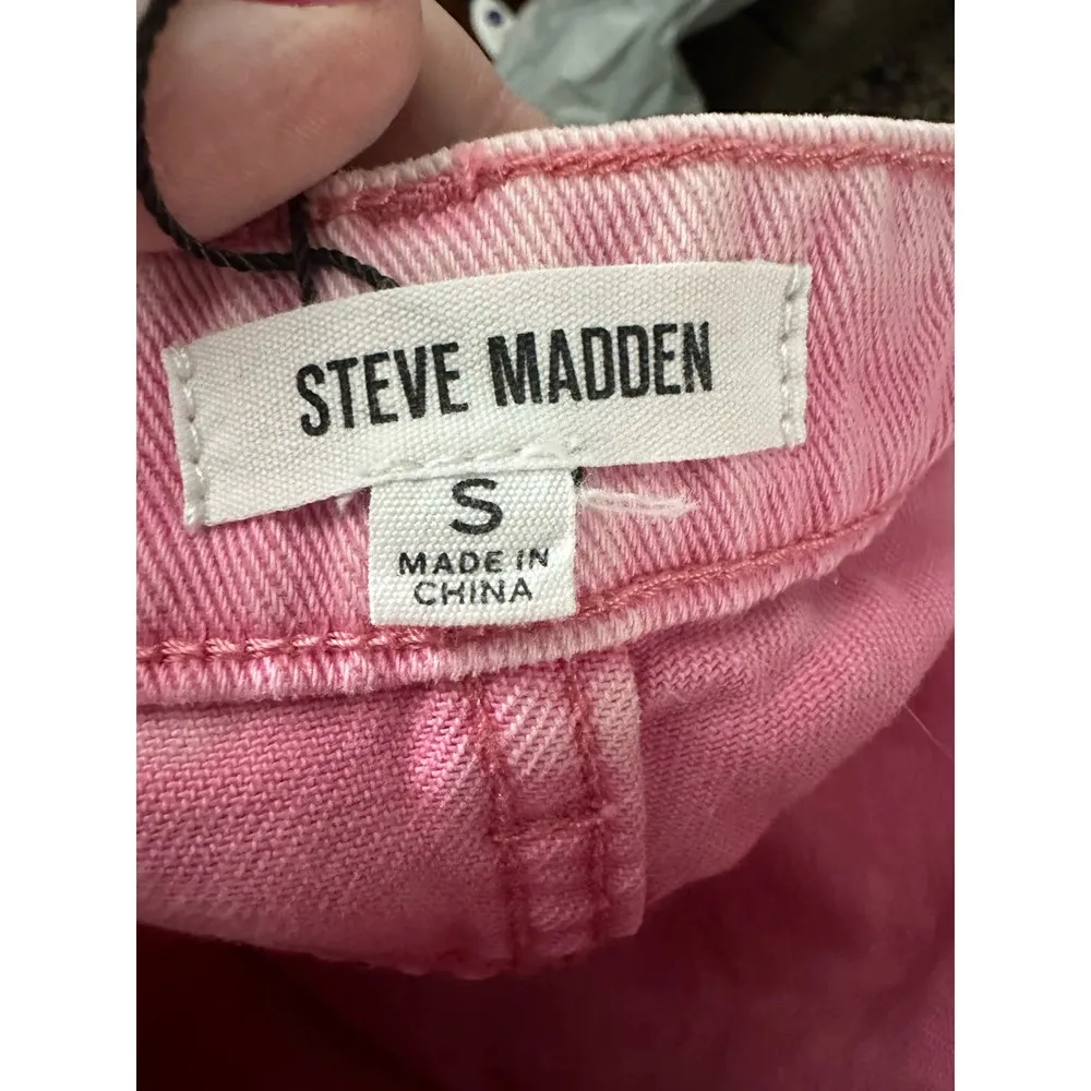 Steve Madden Kyla Pink Glo Stonewashed Denim Mini Skirt Small - Image 4