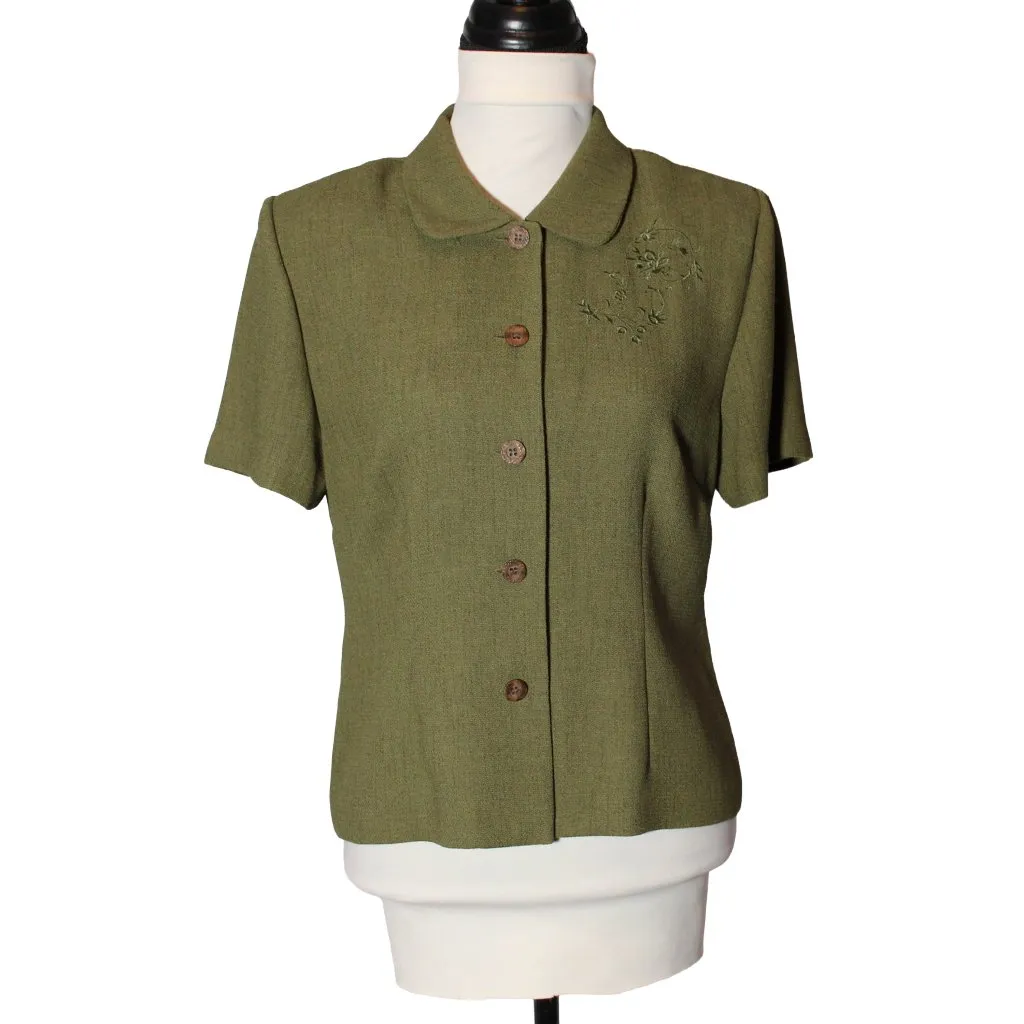 Vintage 90s Sag Harbor Whimsigoth Set Size 10P Olive Green Embroidered Dress - Image 4