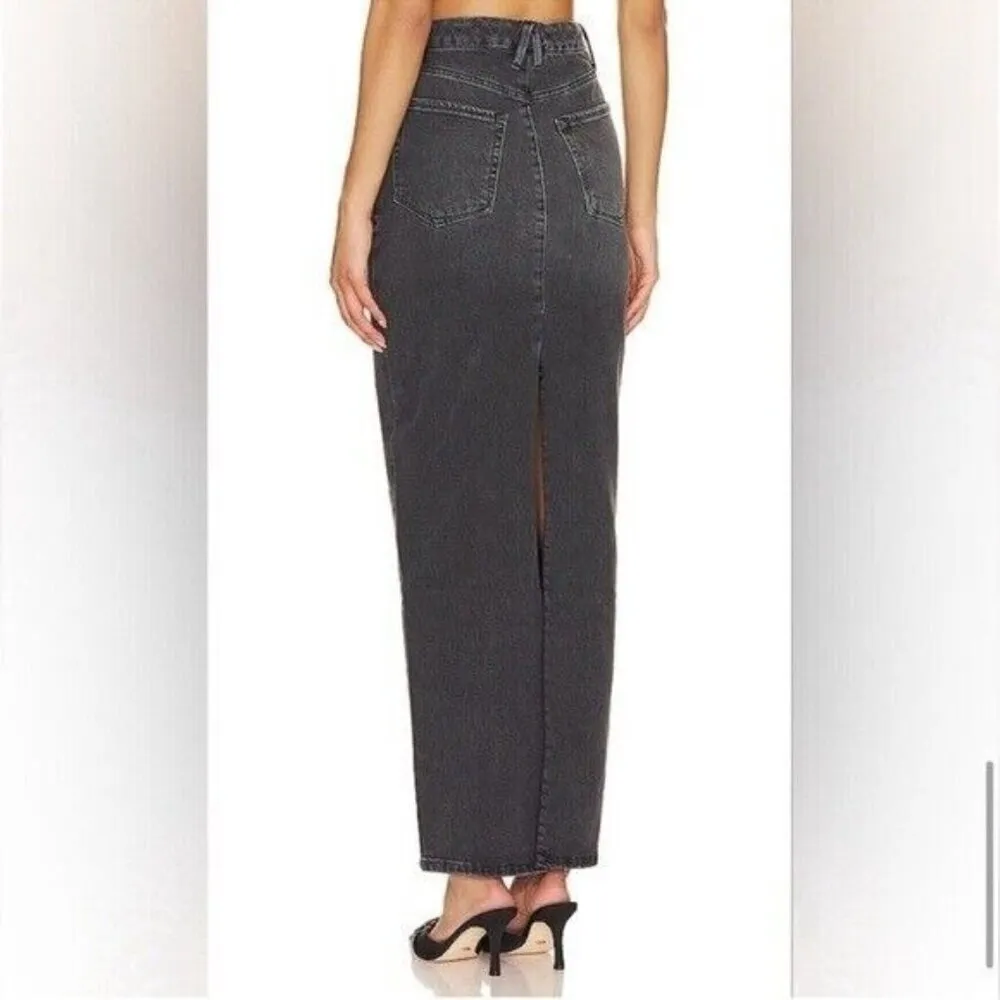 ANTHROPOLOGIE Good American Tube Denim Maxi Skirt Carbon Size 8 NEW - Image 4