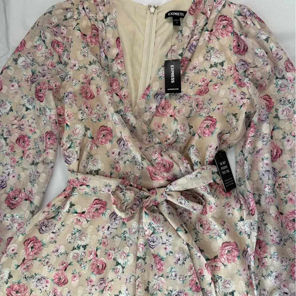 Express Floral Wrap Jumpsuit - Pink and Cream - Image 7