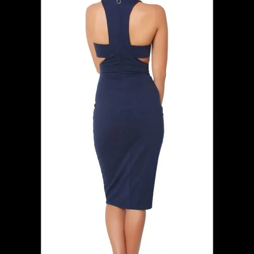 NWT T Navy Blue Jersey Racerback Midi Cocktail Dress, Sz Small - Image 2
