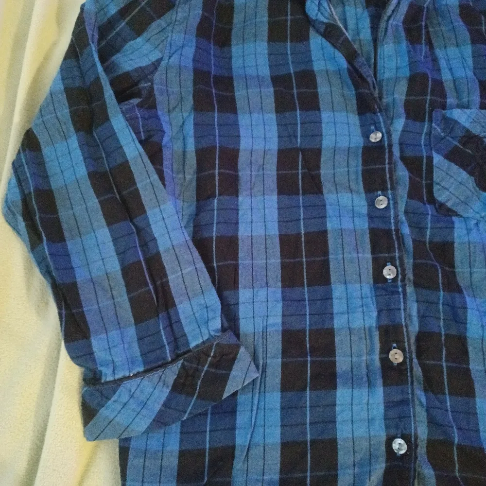 Victorias Secret Flannel Pajama Top Women's Small Petite Blue Plaid Long… - Image 4