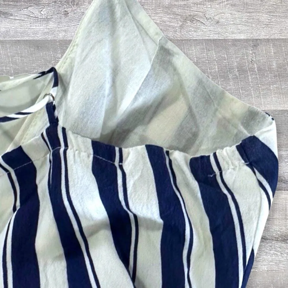 Essue Faux Wrap Cami V Neck Mini Dress Womens M Blue White Striped Coastal Beach - Image 5