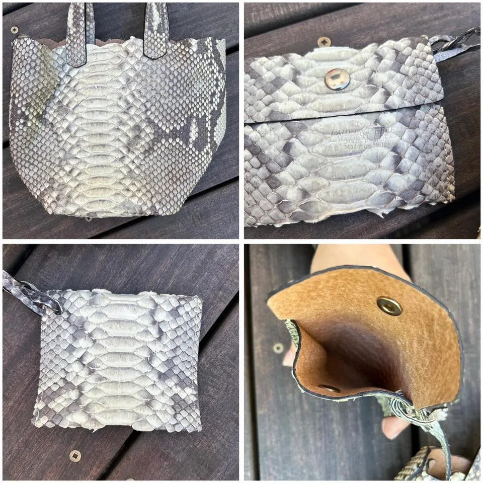 Authentic Beige/Grey Genuine Python Snakeskin Laurent Effel Mini Bag Purse Italy Gray - Image 7