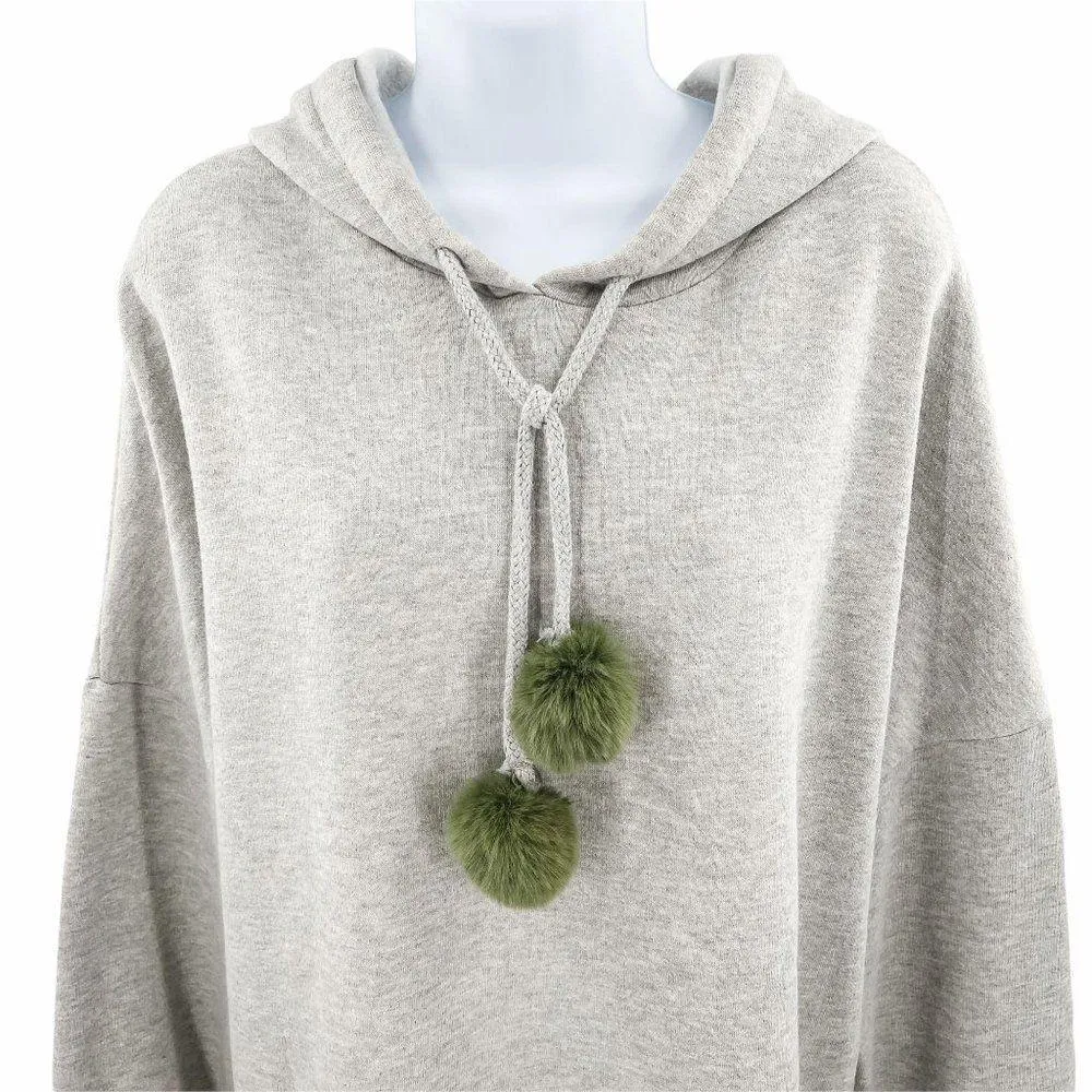Catherine Malandrino Grey Green Pom Pom Hoodie L - Image 4