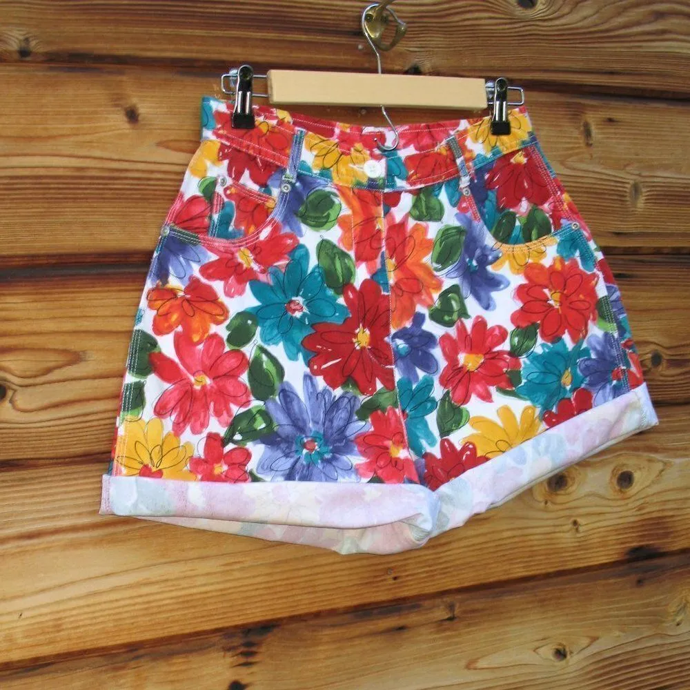 Vtg 90's High Rise Multi Shorts Red Size 10 - Image 2