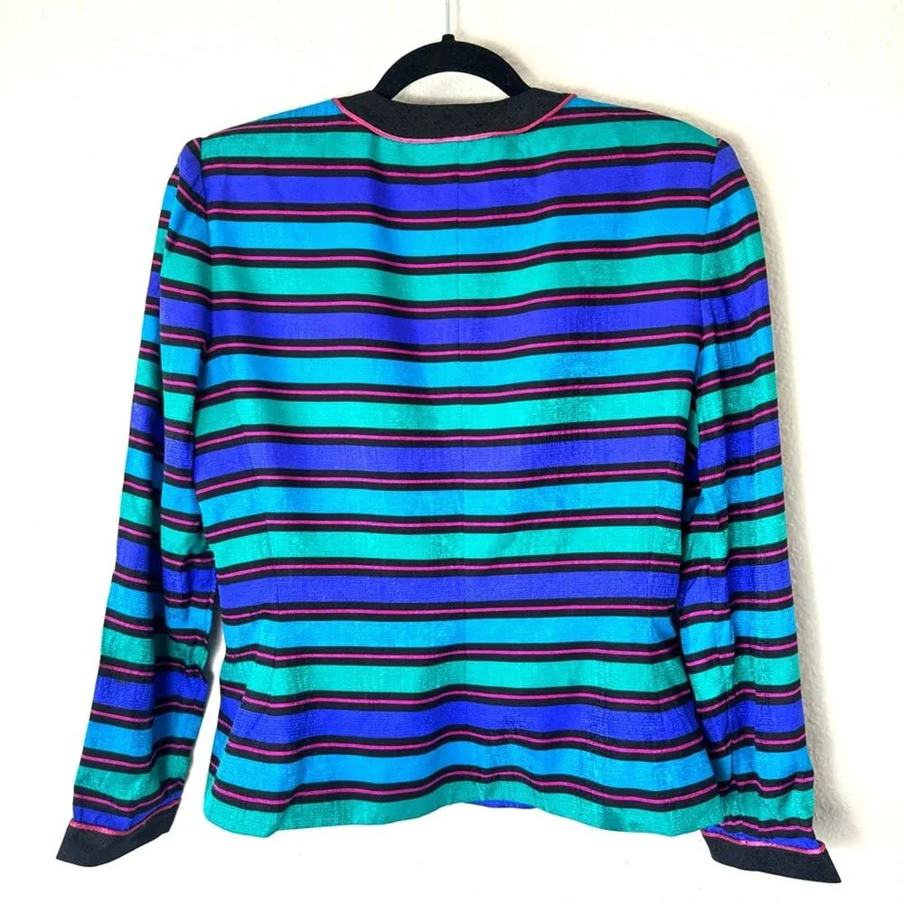 Vintage Adrianna Papell Vintage Silk Colorful Striped Blazer Size 10 Medium - Image 2