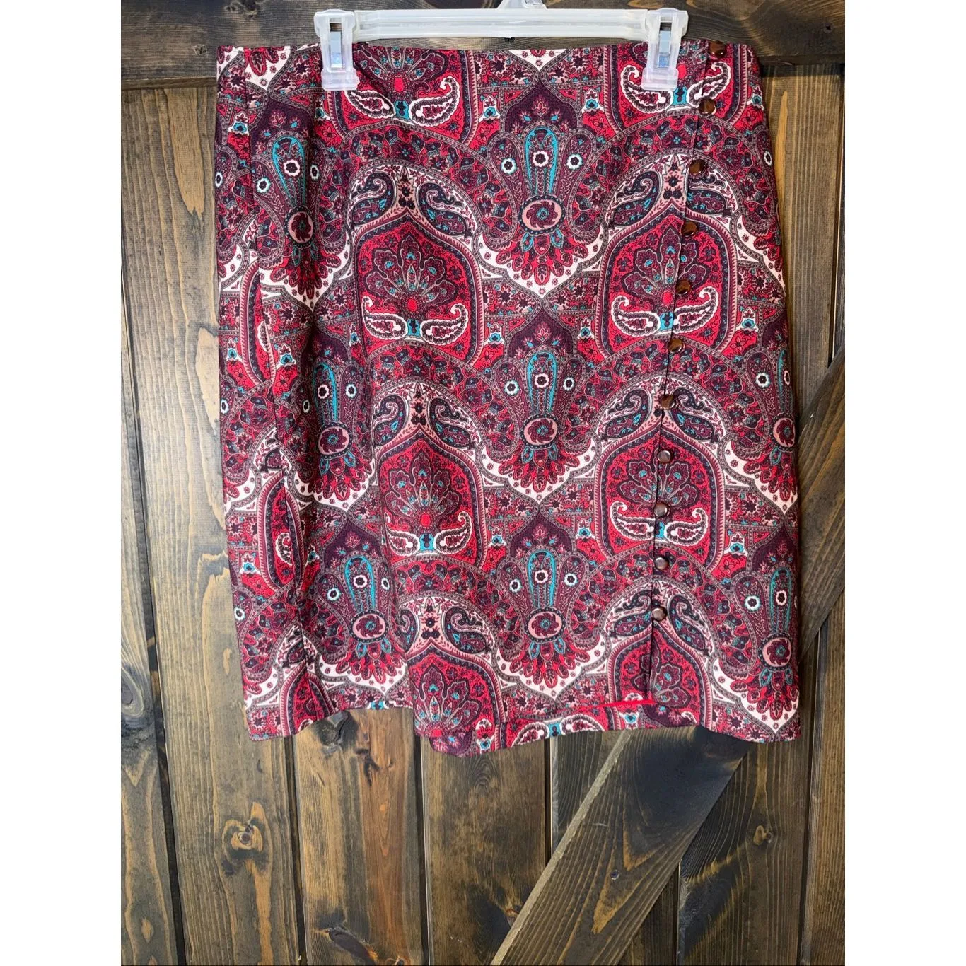 Talbots  Opulent Paisley Side Button Faux Wrap Skirt - Image 3