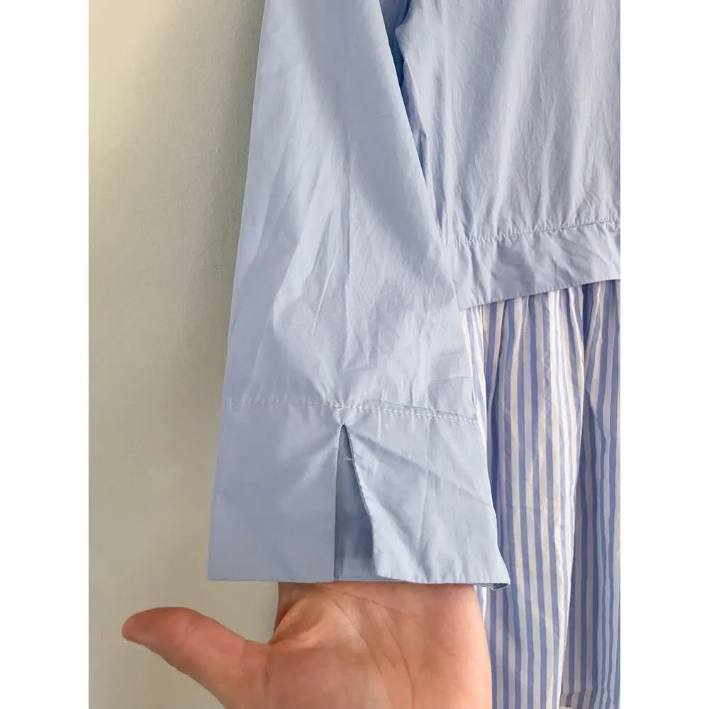 English Factory | Stripe Contrast Mini Shirtdress in Powder Blue | Sz XS - Image 10