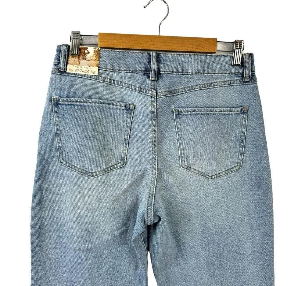 Sincerely Jules High Rise Straight Crop Jeans Raw Hem Button Fly Size 28 Blue - Image 8