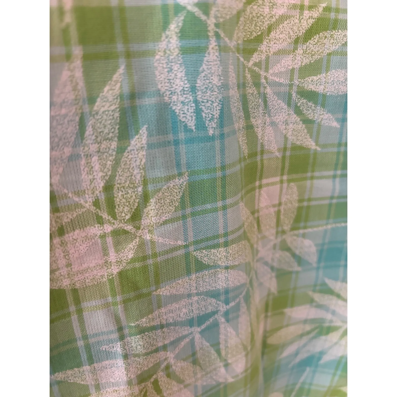 ERIKA Womens Short Sleeve Button Up Shirt Green Blue Plaid Leaf Print Size XL - Image 5