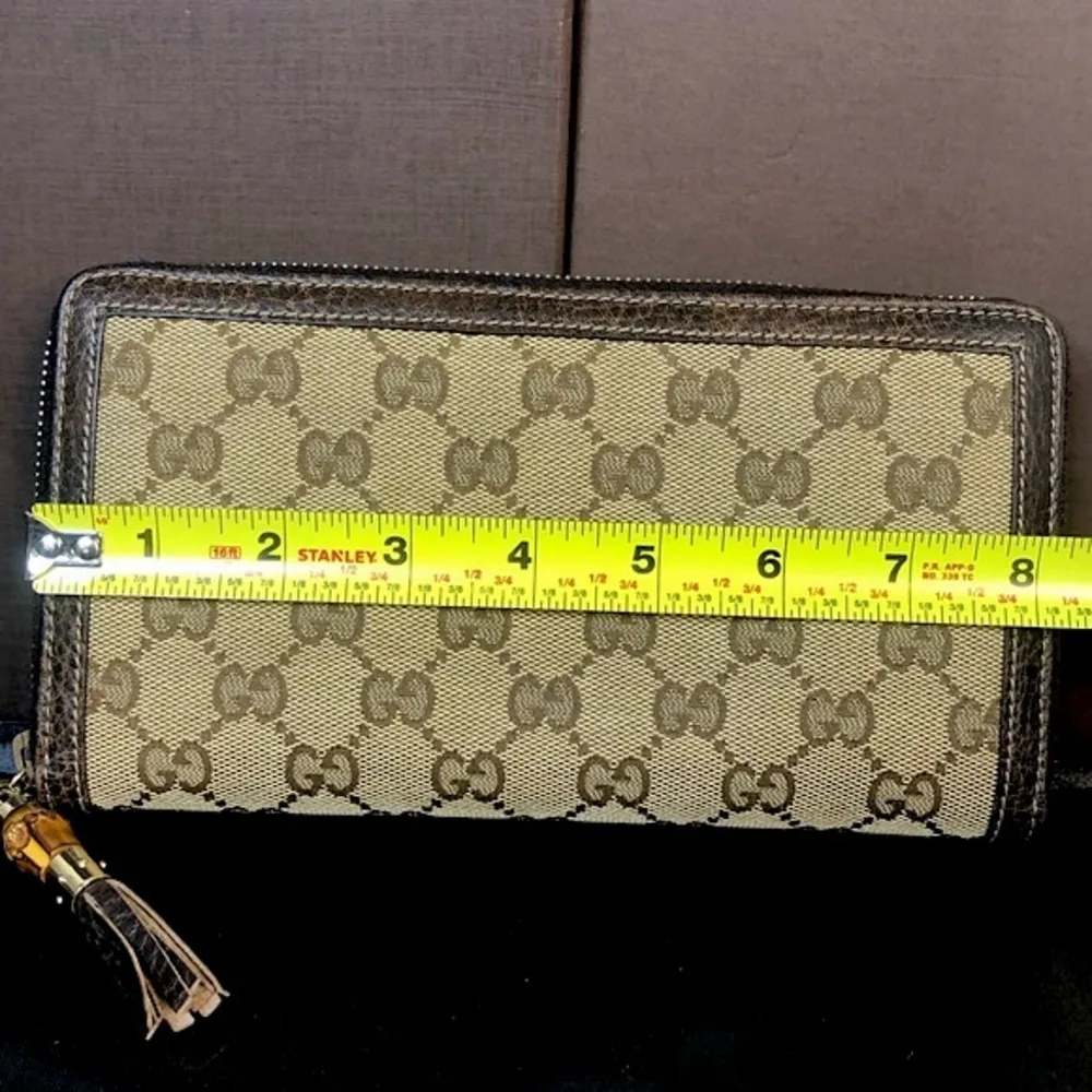 GUCCI Bamboo Zipper Pull GG Web Canvas and Leather Continental Wallet and Clutch - Image 10