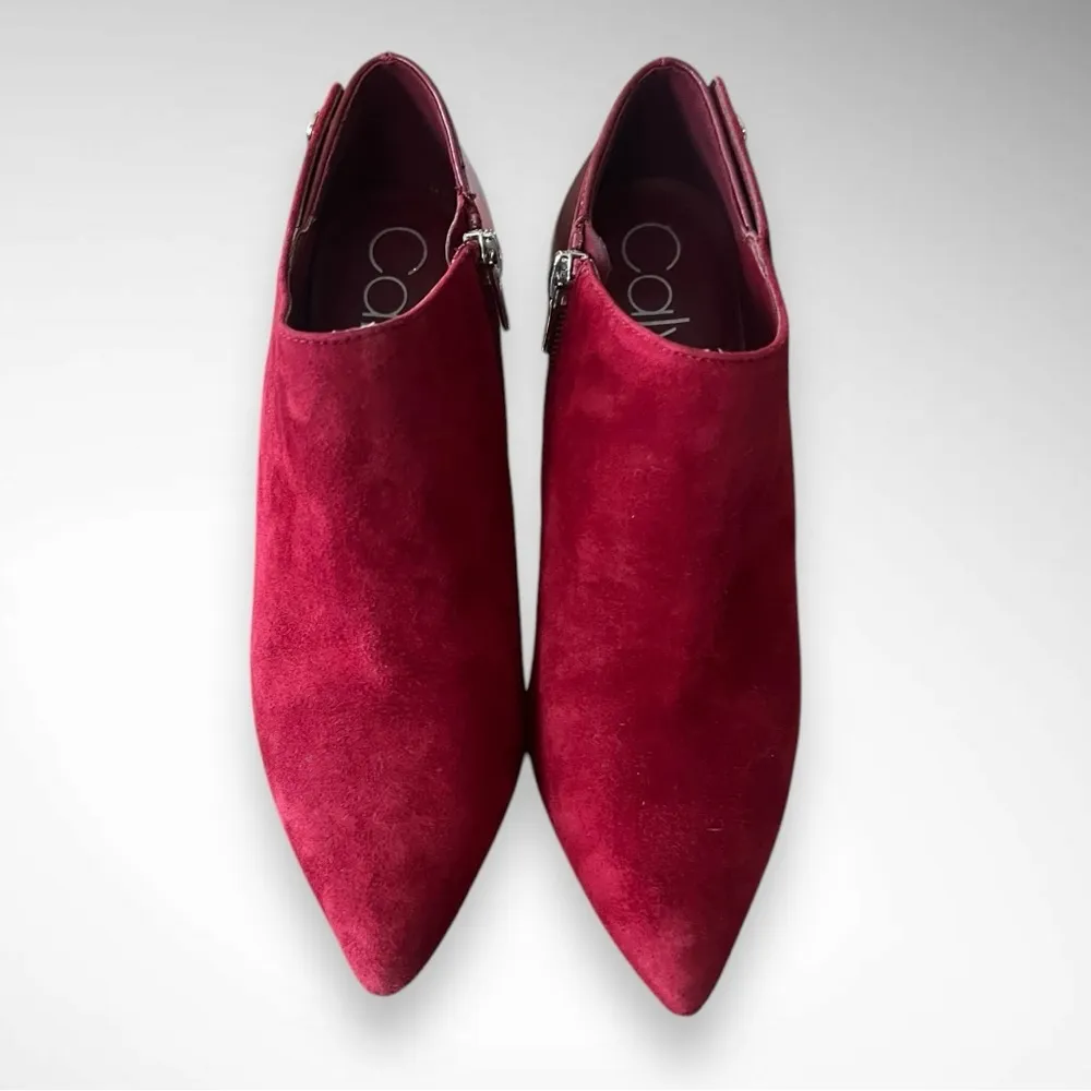 CALVIN KLEIN Women's Gara Red Leather Ankle Boots With Heel‎ Size 7 | EUC - Image 5