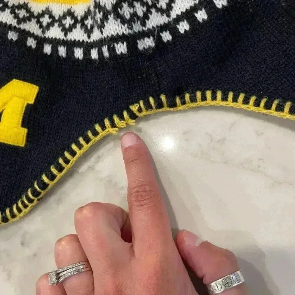 47 Brand University of Michigan Wolverines Knit Cap Pom Tassel EarFlap WinterHat - Image 7