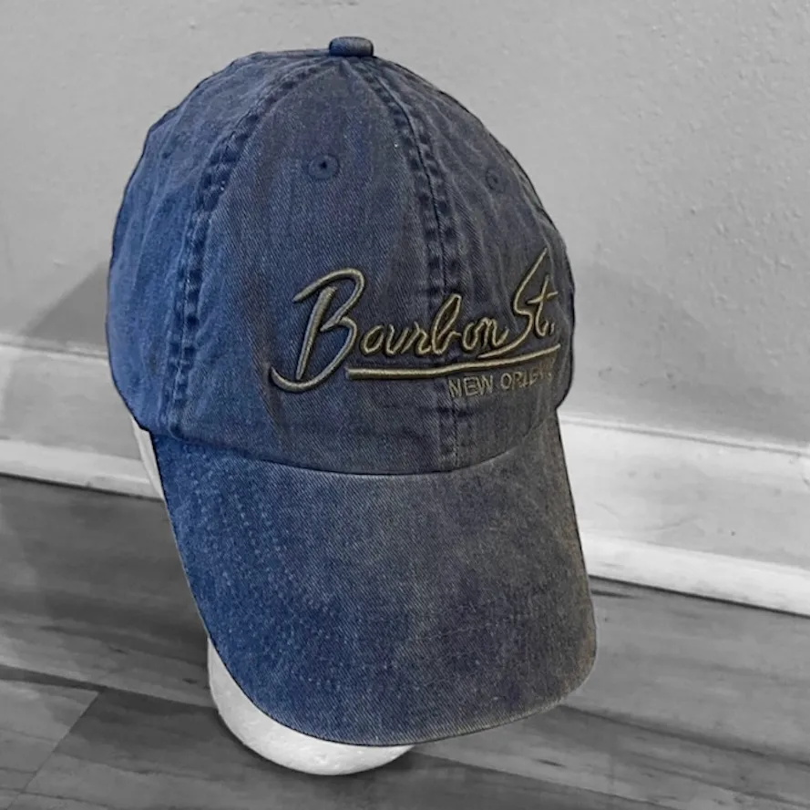 Bourbon St New Orleans Baseball Cap Denim Wash Louisiana Mardi Gras Hat Big Easy Blue - Image 2