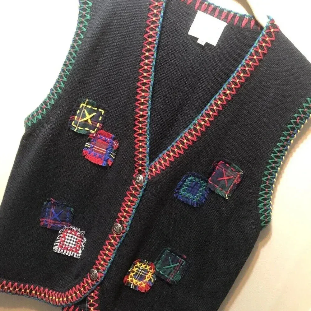 Vintage Susan Bristol Knitted Sweater Vest 1995 Sz M Embroidered - Image 5