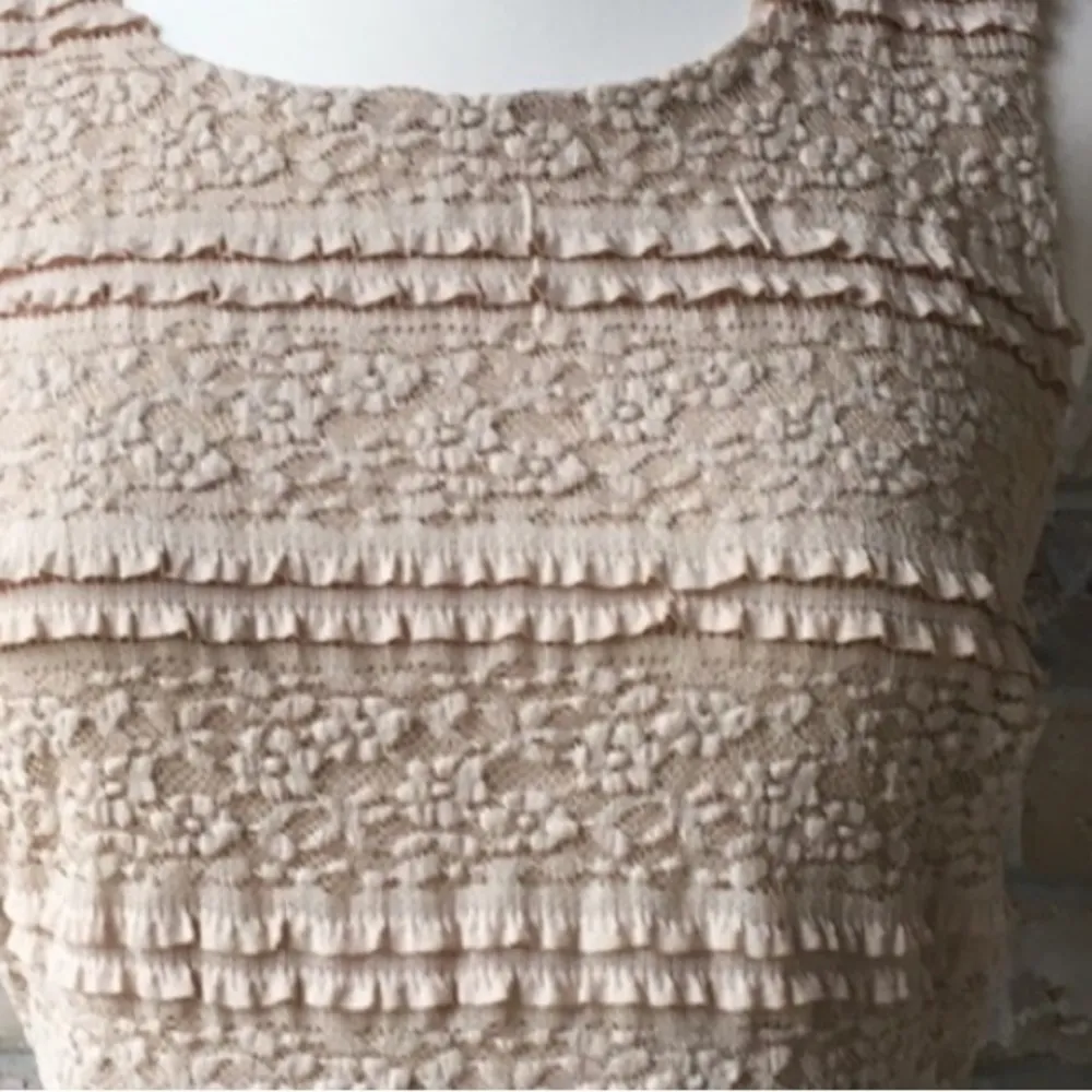 Cynthia Rowley Lace Crochet Pleated Fit & Flare Pullover Dress Beige Tan Size 6 - Image 5