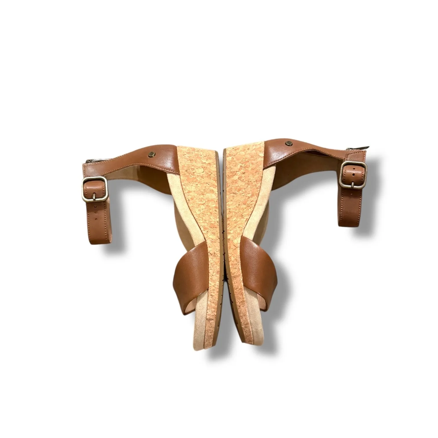 UGG Zoe II Wedge Sandals Size 7 Women's Brown Leather Cork Ankle Strap Shoes - Image 4