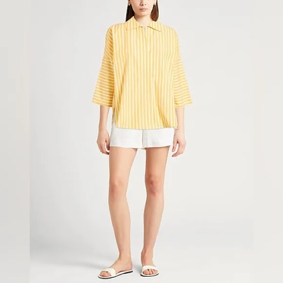 Akris Punto Yellow Striped Poplin 3/4 Sleeves Tunic Top Size 6 - Image 10