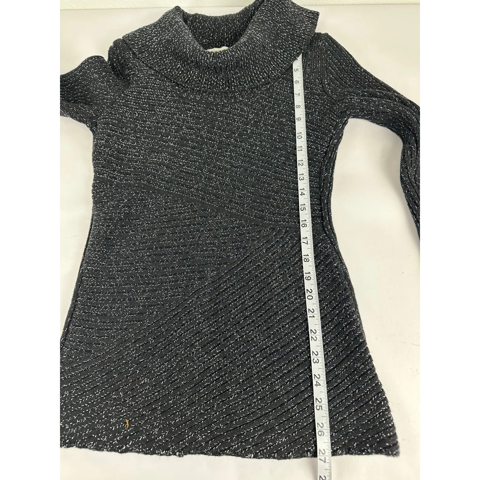 WHBM Size Small Wool Cotton Blend Cowl Neck Knit Sweater Black Silver Glitter - Image 8