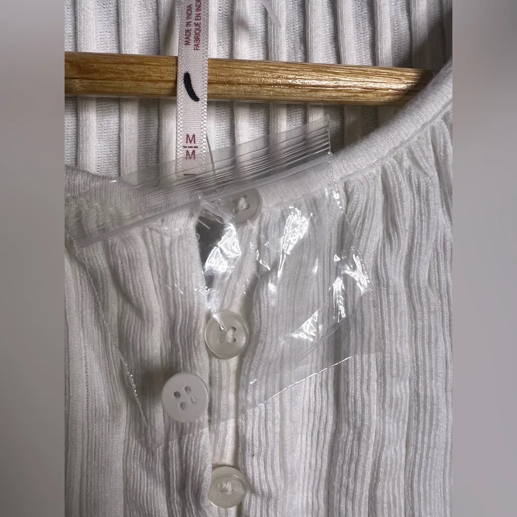 Free People Twice As Nice Maxi Tunic Top White Buttondown Sleeveless M    NWOT - Image 13