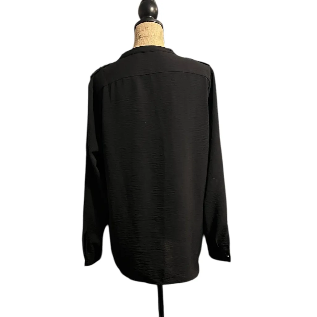 Calvin Klein Black Button-Up Blouse with Gold Buttons &  3/4 or long sleeves - Image 7