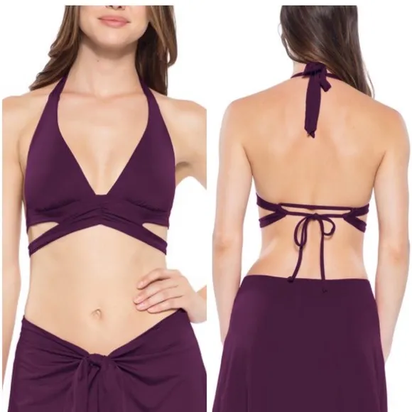 Becca Bikini Top Size L Strappy Halter Plunge - Image 2