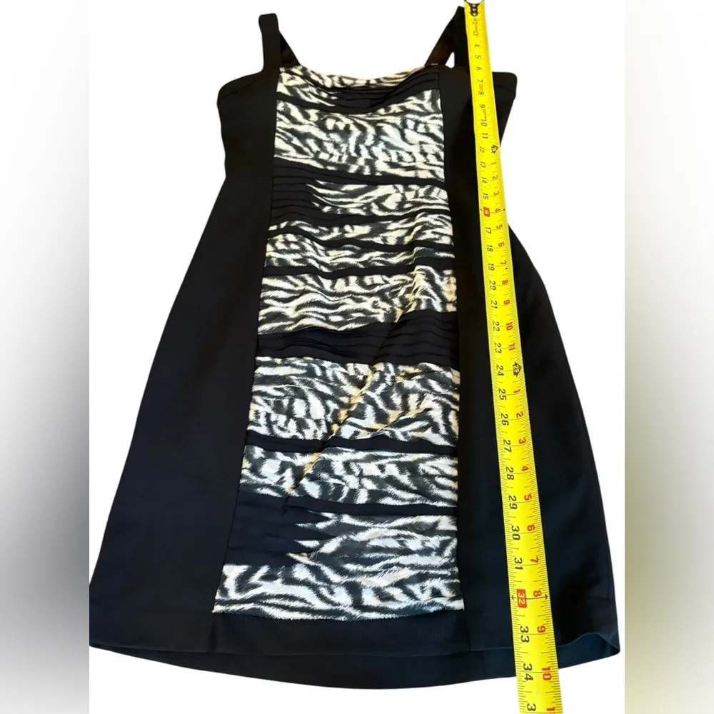 Nina Austin Silk Blend Cocktail Dress Knee Length Zebra Print Womens Size Small Black - Image 9