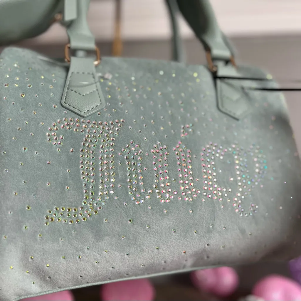 Juicy Couture Let It Shine Satchel Crossbody Bag NWT Cool Blue Rhinestone - Image 3