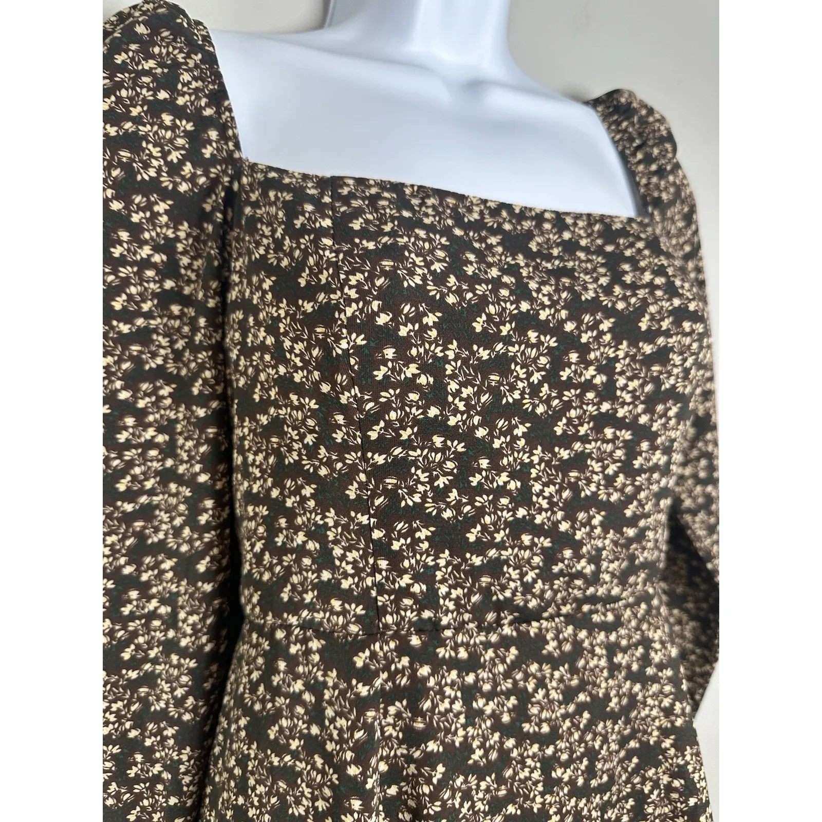 Opt‎ Lemon Floral Midi Dress High Slit Smocked Back Brown Floral NWOT Size 0 - Image 6