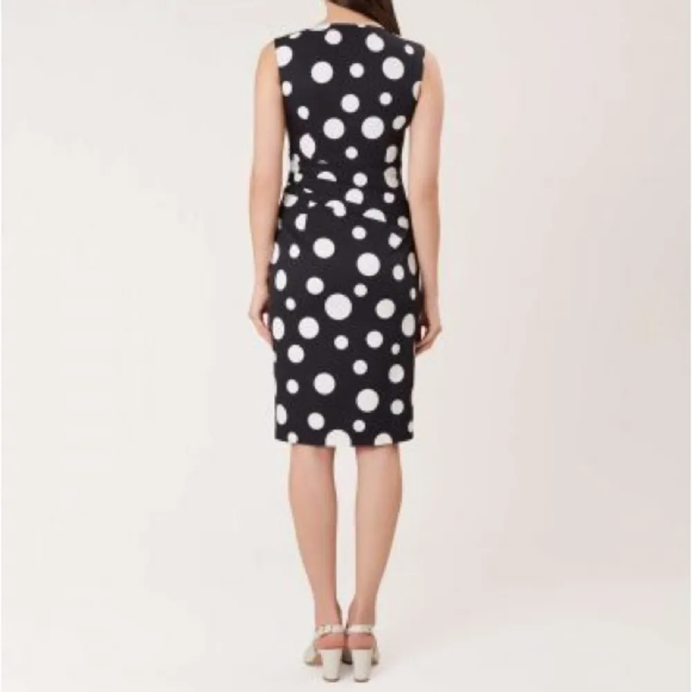 Elsa Polka Dot Faux Wrap Sheath Dress Black & Ivory - Image 2