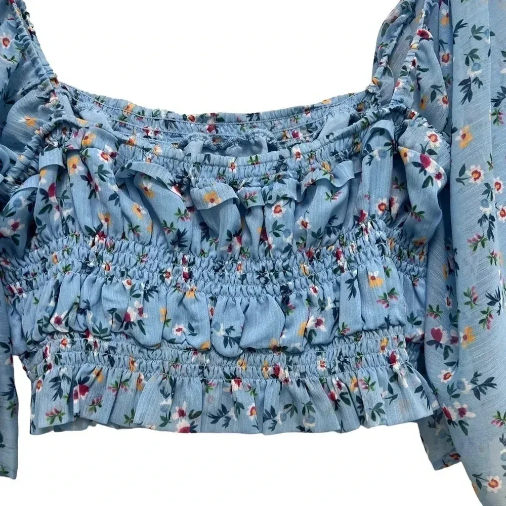Tularosa Rosie Top Cropped Blouse Carolina Blue Floral Coastal Tropical size L - Image 8