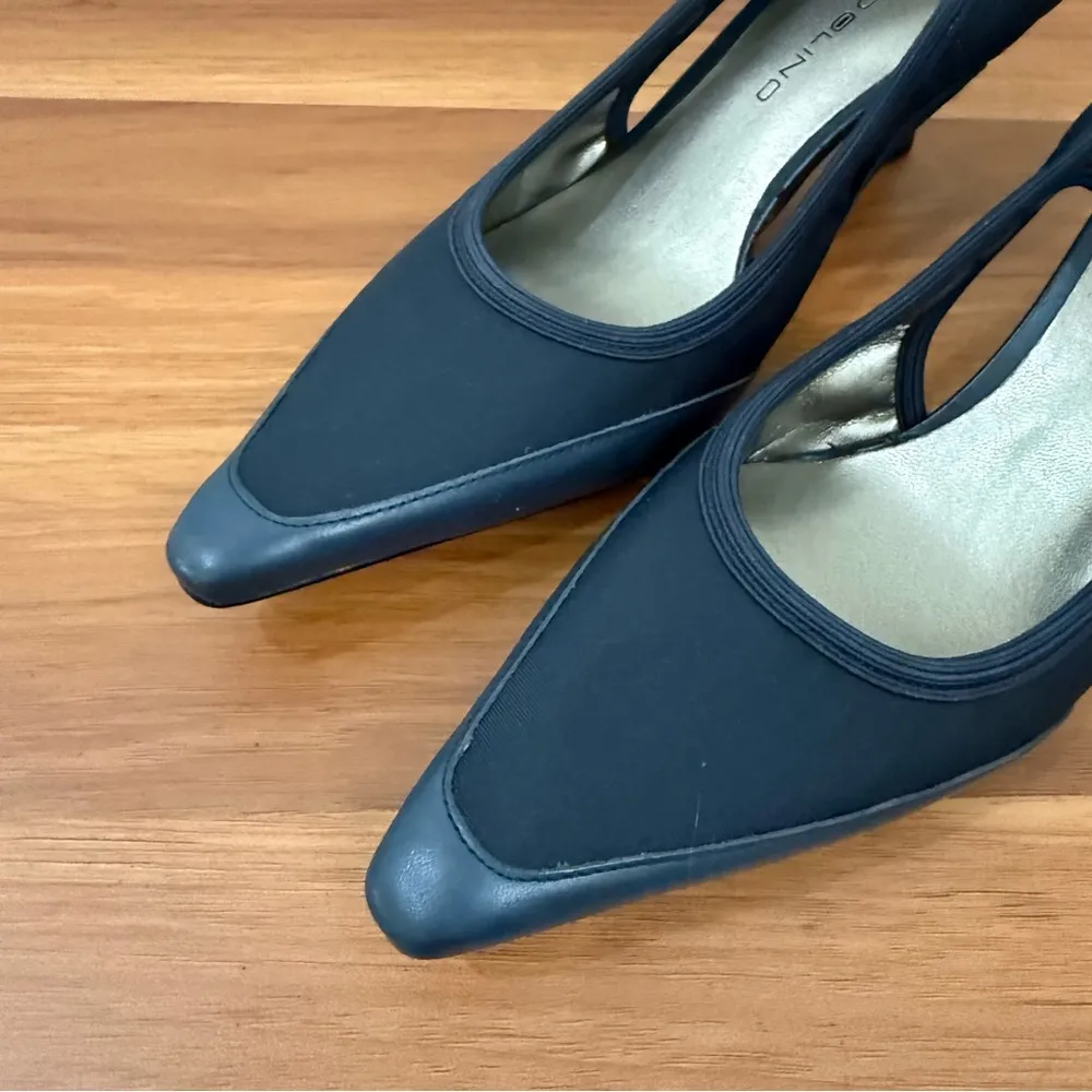 Vintage BANDOLINO Midnight Blue Open Side Cut Pointy Toe Kitten Heels  Pumps 6M - Image 5