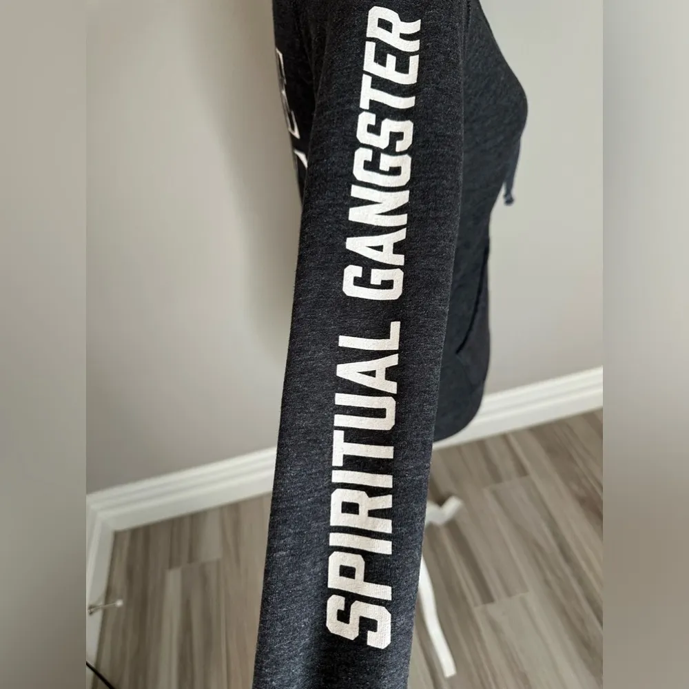 SPIRITUAL GANGSTER Peace Love and Yoga Om Zip Up French Terry Hoodie Size Small - Image 3