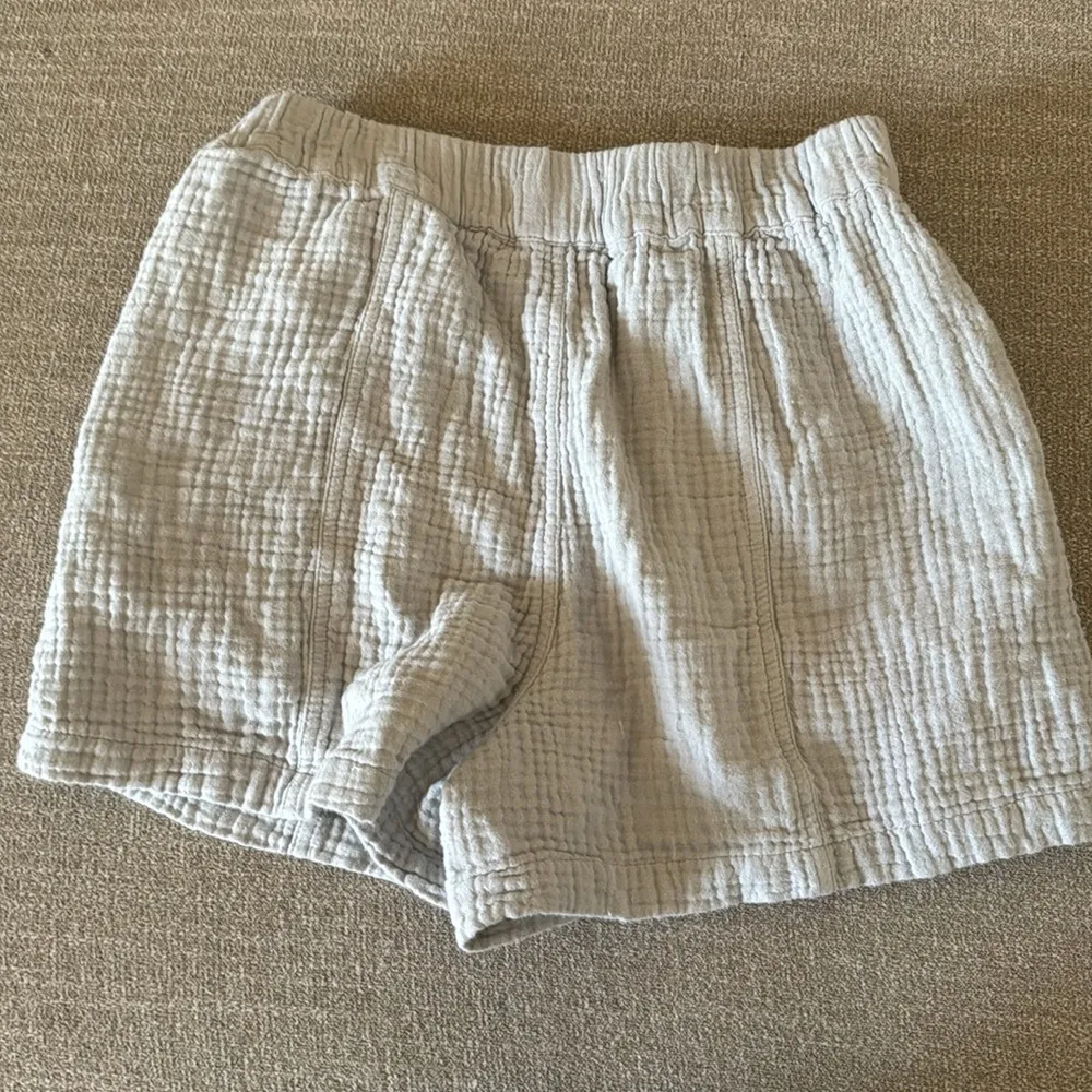Madewell Easy Pull On Light Spun Cotton Gauze Gray Blue Shorts Pockets XS - Image 8