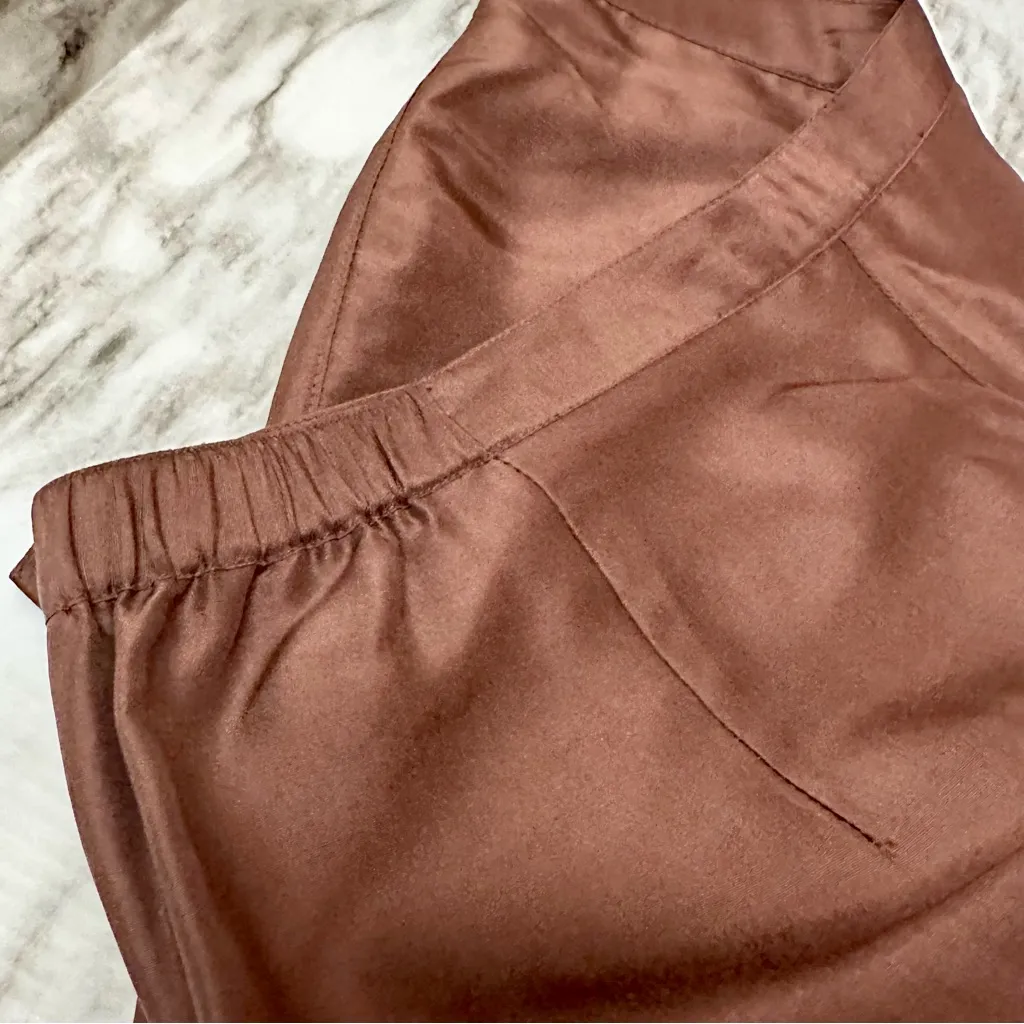 SilkLand Women's Rich Brown Ankle Length Pants Silk Side Zip Lined Classic Size 14 - Image 12