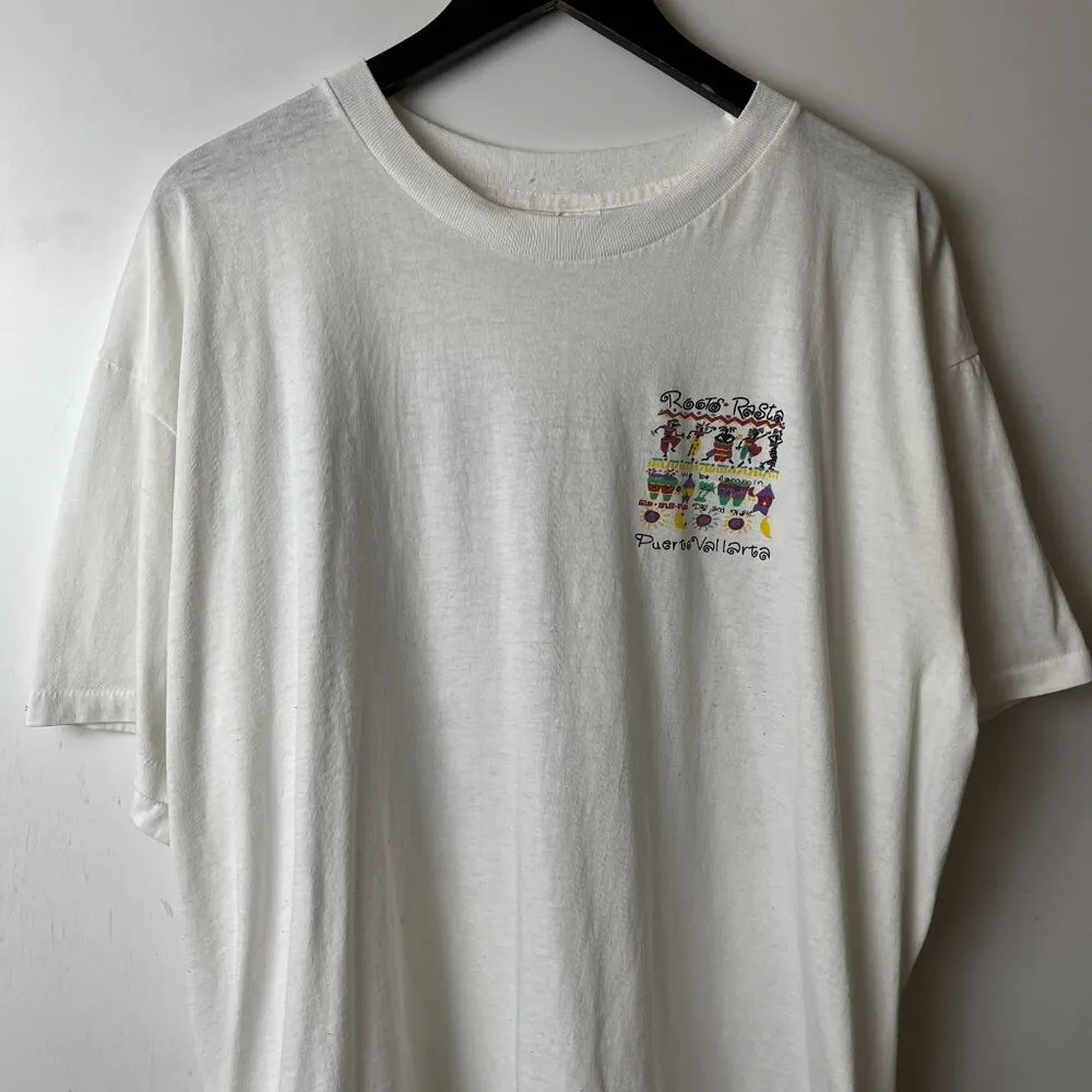 Vintage 90s Puerto Vallarta Roots Rasta T Shirt White Large L - Image 5