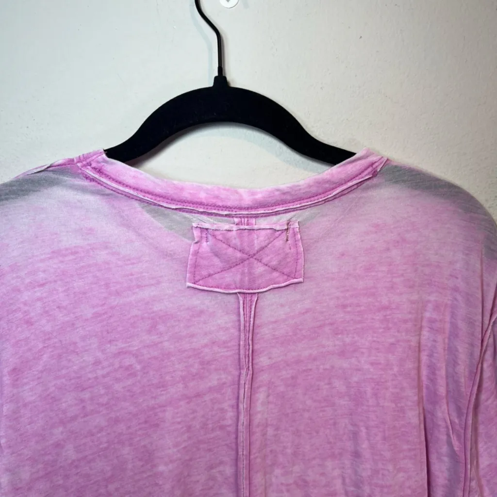 We The Free Burn Out T-Shirt Pink Pocket Crew Neck Distressed Lightweight  Sz XS - Image 8