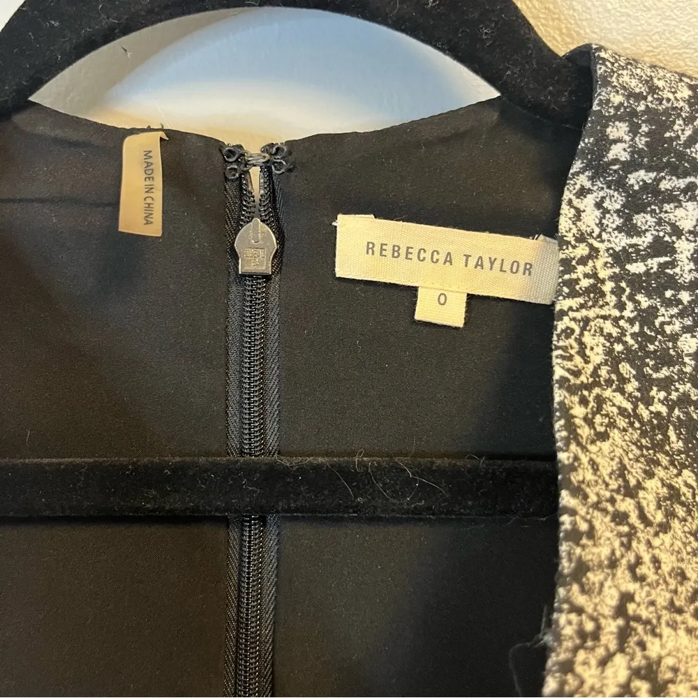 Rebecca Taylor Dress Black & White Printed V Neck Sleeveless A-Line Sz 0 EUC - Image 4