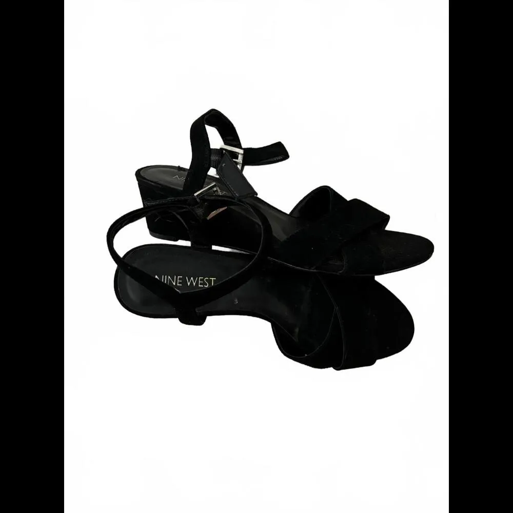 Worn ONCE! NINE WEST Black Suede Wedge Sandals - Image 3