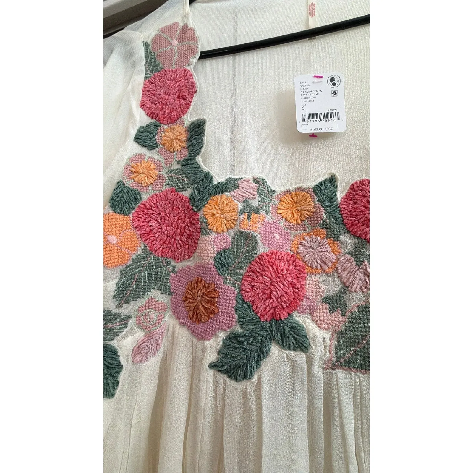 Free People Embroidered Sheer Cream Babydoll Style Top - Image 4