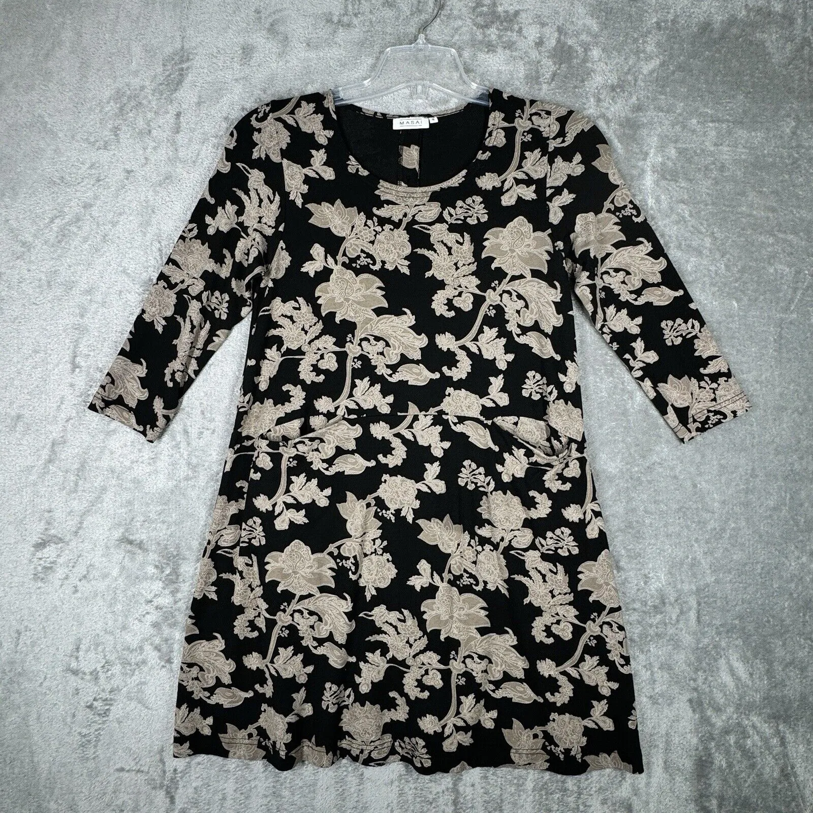 Masai Dress Womens Small Black Cream Floral Flowers Shift Mini Feminine Neutral‎ - Image 2