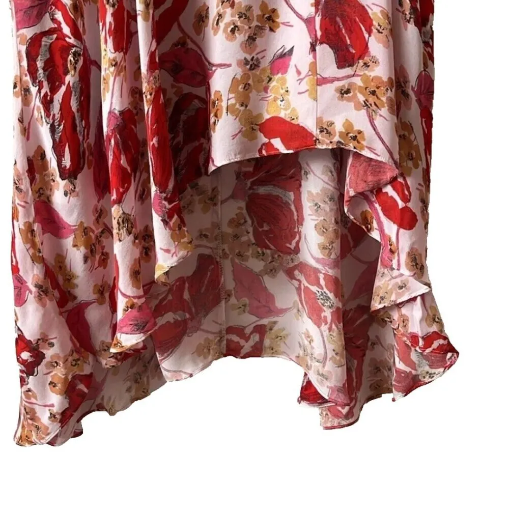 Parker Vivi Dress Pink Floral Print Midi Dress Flutter Sleeves 100% Silk size 6 - Image 10