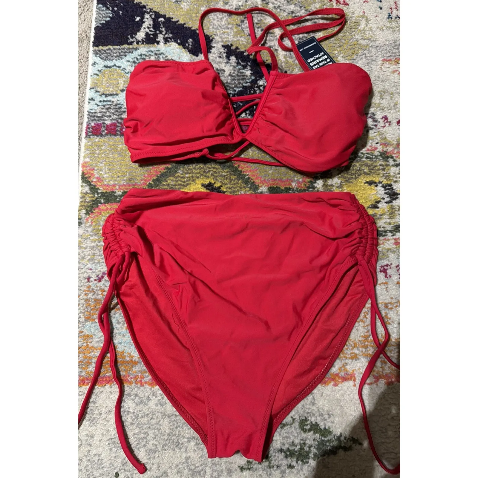 Blooming Jelly High Waisted Bikini 2 Pc Tummy Control Red Woman’s L NWT - Image 4