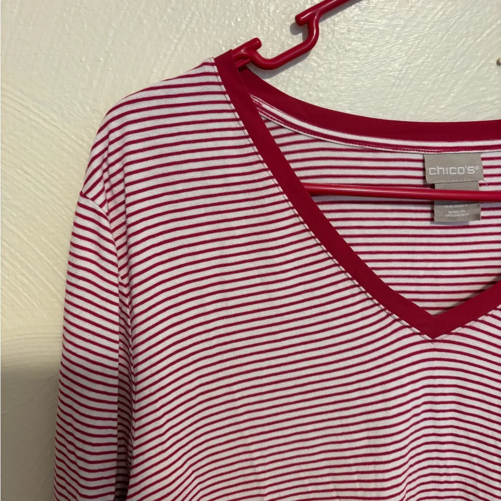 Chico’s Red & White Striped V-Neck Tunic Top Women’s 2 - Image 6