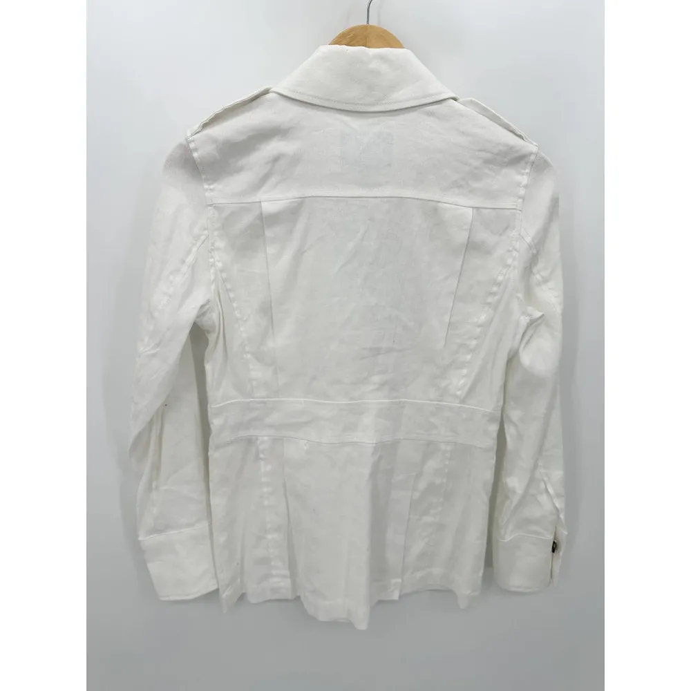 Banana Republic Jacket Women XS White Linen Cotton Blend Collared Long Sleeve - Image 2